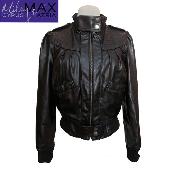 Miley Cyrus Max Azira Vegan Leather Moto Jacket - Picture 1 of 6